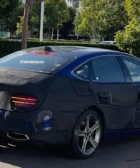 Automóvil con cubierta de camuflaje estacionado en la calle.