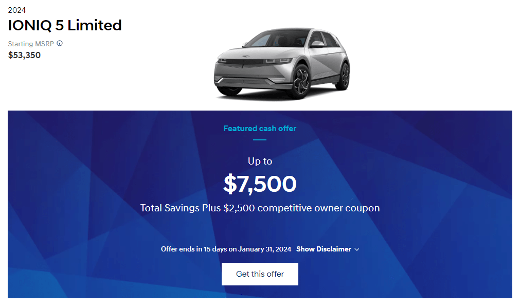 Anuncio de un vehículo IONIQ 5 Limited con oferta especial.
